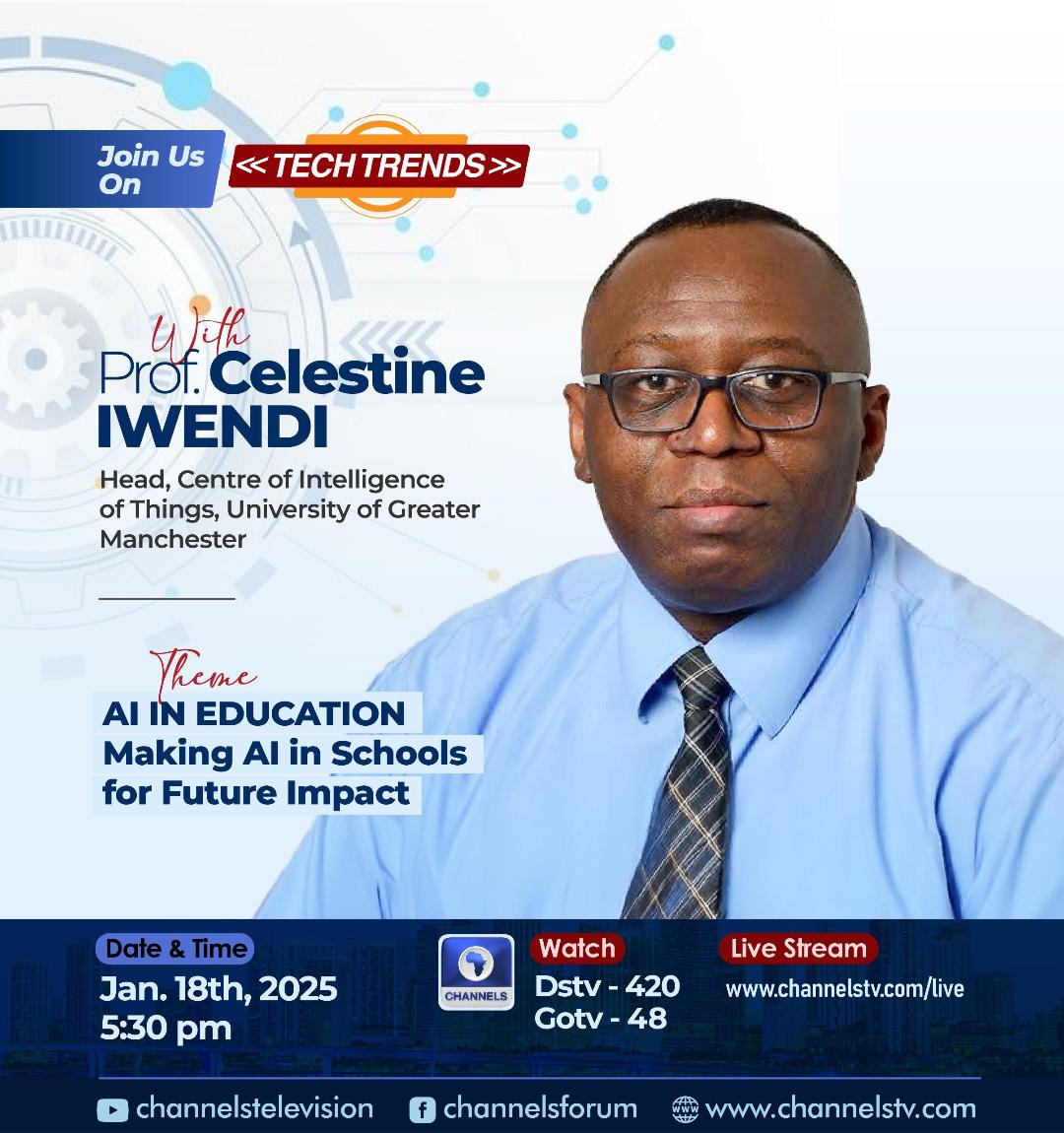 celestineiwendi's tweet photo. Please watch Tech Trends on the following days:
DSTV: Saturday @ 5:30pm, Monday @ 3:30pm and Thursday @ 12:30pm

TERRESTRIAL: Tuesday, Thurs. and Sat. @ 11:30pm

UK: Sunday @ 7:30pm, Wednesday @ 3:30pm and Thursday 6:00am, Friday @ 7:30pm
 Channelstv website.@BoltonUni @NOIweala https://t.co/g8kMIYHQgl