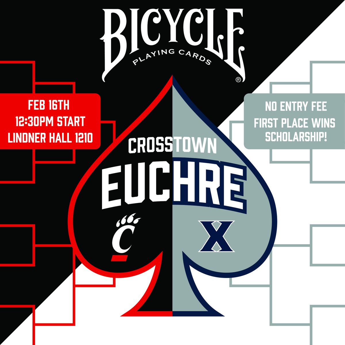 Bicycle Cards (@bicyclecards) on Twitter photo That’s right, Crosstown Euchre is back! One of the best rivalries in college sports brings <a href="/uofcincy/">University of Cincinnati</a> and <a href="/XavierU/">Xavier University</a> head to head, and we’re bringing it to the card table for $1k in scholarship money to the winning team (and bragging rights!)
Register here:
docs.google.com/forms/d/e/1FAI… That’s right, Crosstown Euchre is back! One of the best rivalries in college sports brings <a href="/uofcincy/">University of Cincinnati</a> and <a href="/XavierU/">Xavier University</a> head to head, and we’re bringing it to the card table for $1k in scholarship money to the winning team (and bragging rights!)
Register here:
docs.google.com/forms/d/e/1FAI…