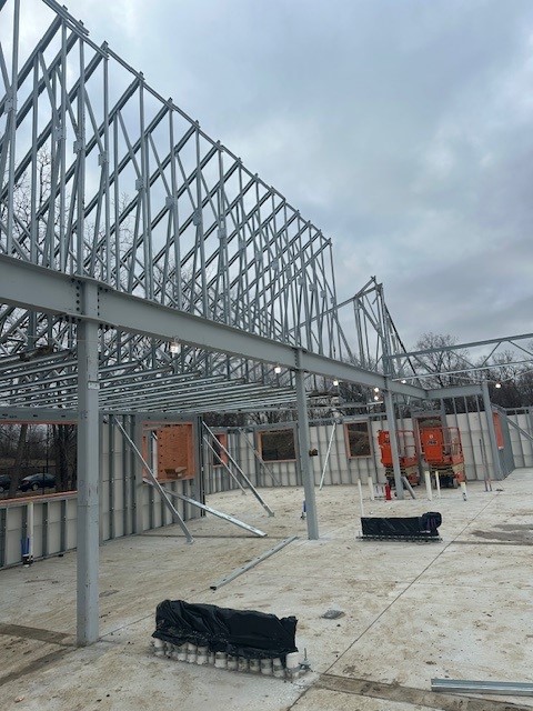 FSPArchitects1's tweet image. 🏗️ Progress at Christ Child House! The residential wing is taking shape with slab, steel, and roof trusses complete. The gym is enclosed with an acoustic deck, roof membrane, and temp heat to keep work on track this winter. Stay tuned for more updates as we make progress! ✨