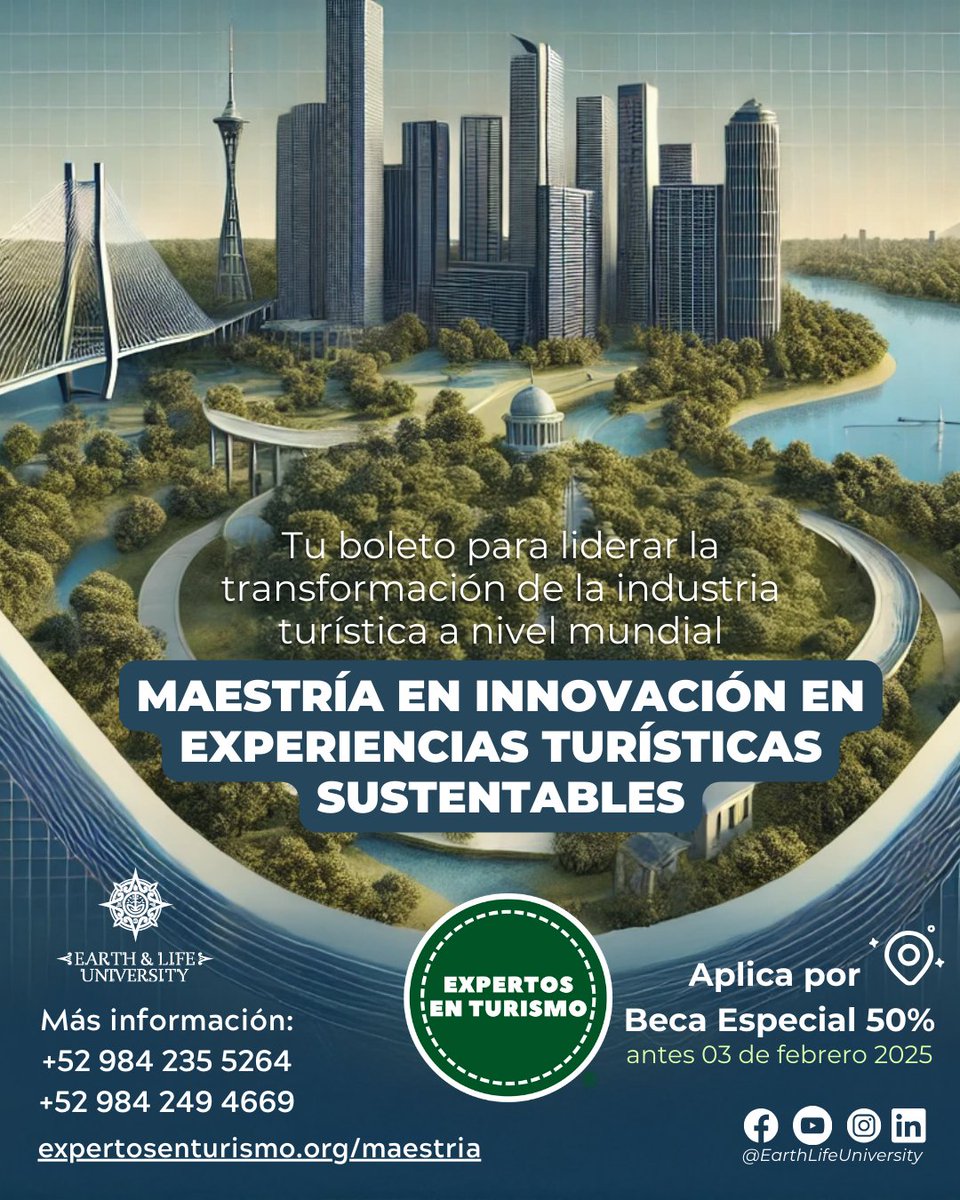 Conviértete en un Experto en crear experiencias únicas y responsables con la Maestría en Innovación en Experiencias Turísticas Sustentables. 🌟 
¡El futuro del turismo lo construimos juntos! 🚀 
expertosenturismo.org/maestria