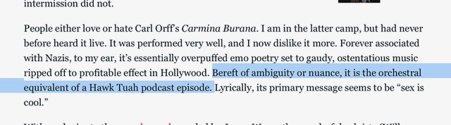 John Adams (@helltweet) on Twitter photo Just when I thought good music criticism in the Bay Area was going extinct <a href="/gmeline/">Gabe Meline</a>'s description of Carmina Burana absolutely nails it. Just when I thought good music criticism in the Bay Area was going extinct <a href="/gmeline/">Gabe Meline</a>'s description of Carmina Burana absolutely nails it.