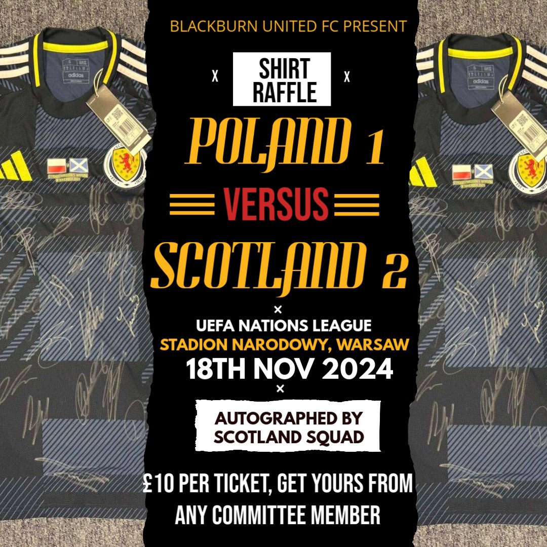 We are looking to raise funds for the purchase of a new portable training goal. To do so, we are running three football cards - the prize for each is a squad signed shirt from 3 iconic Scotland games in 2024…..

1/2