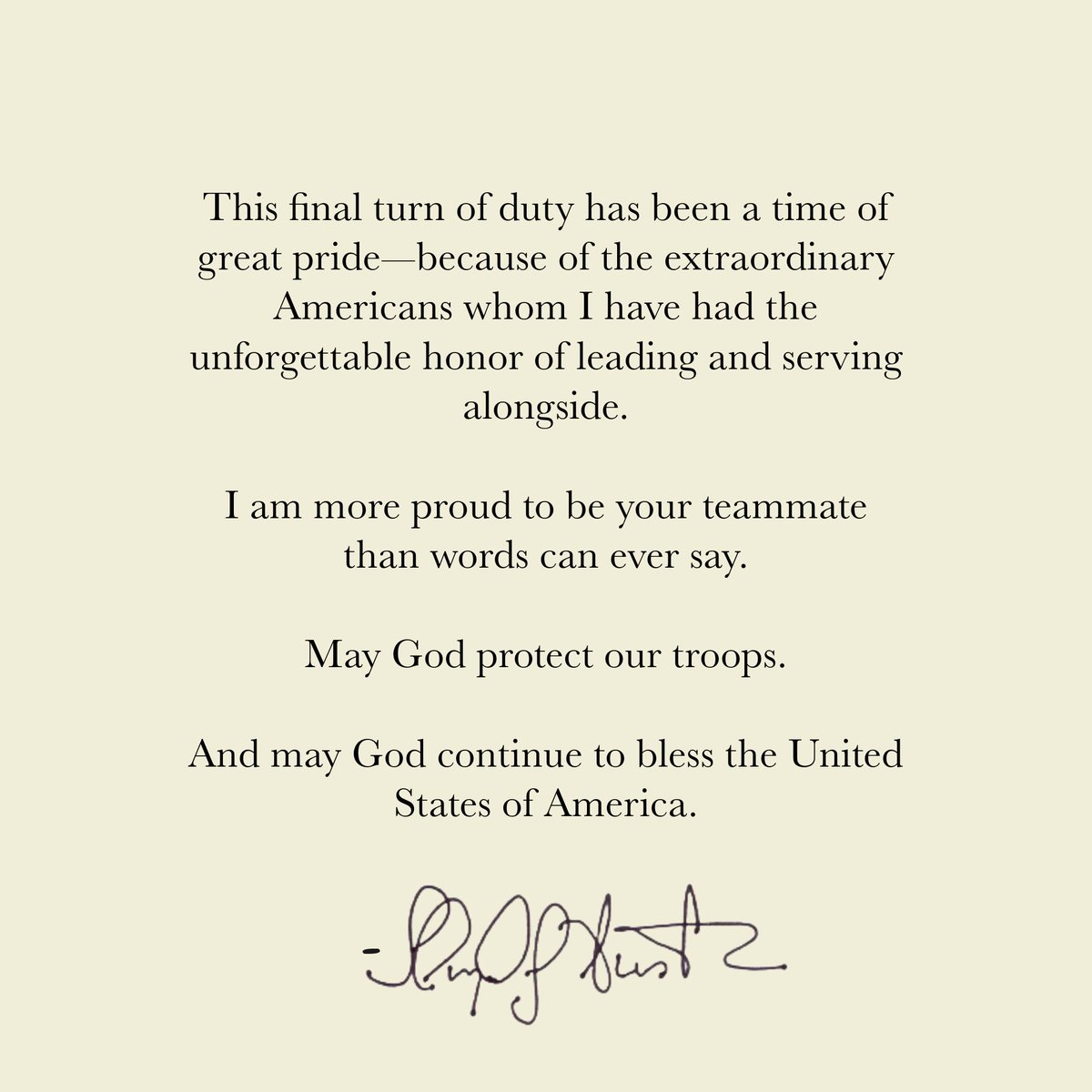 SecDefAustin's tweet image. Serving as Secretary of Defense has been the highest honor of my life.
I am deeply proud of what we have achieved, together.