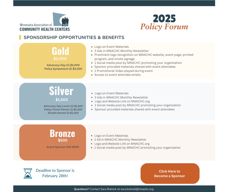 MNACHC's tweet image. Sponsor our upcoming MNACHC Policy Forum! Uplift the important work of @MNHealthCenters, while positioning your organization as an industry leader and advocate for community health. Learn more here -&amp;gt; ow.ly/SurI50UIIj1