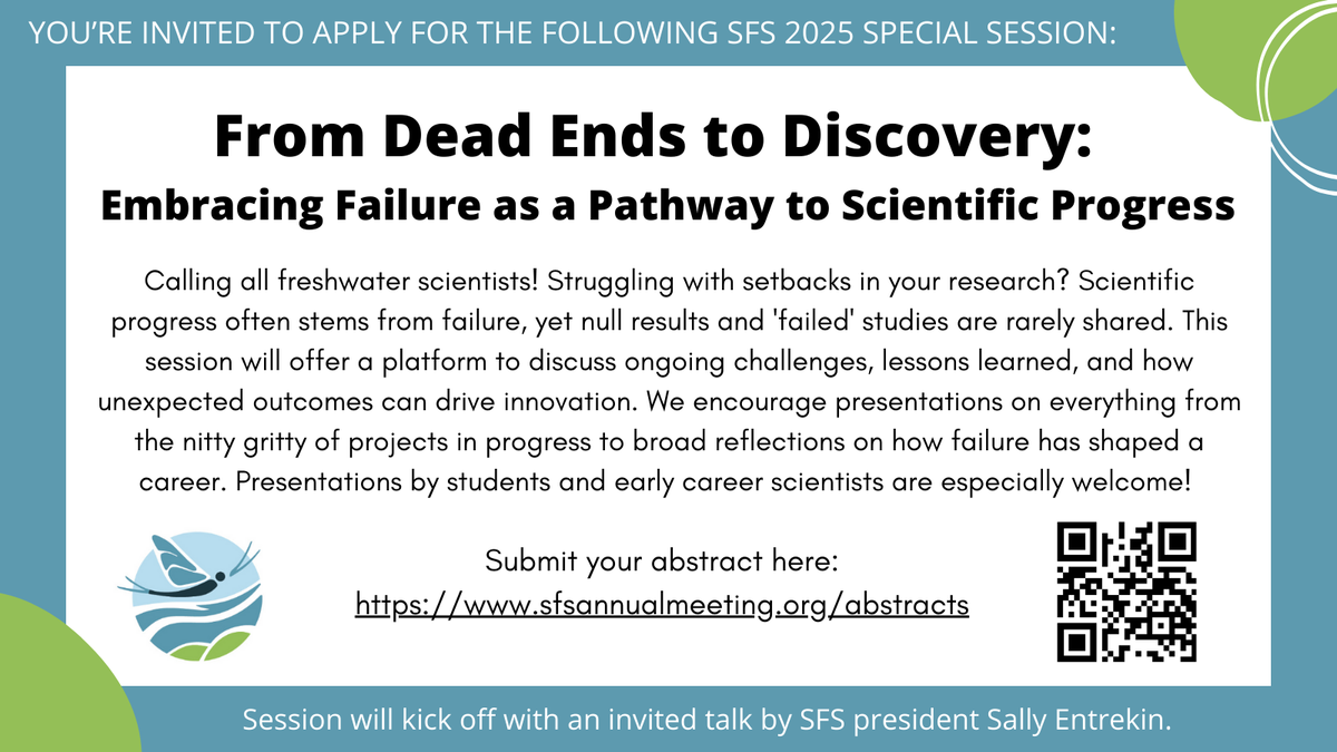 Ellie Snyder (@snyd_comments) on Twitter photo The scientific road can be a rocky one! If you're struggling with setbacks in your research, consider submitting an abstract for SFS 2025 for the session "From Dead Ends to Discovery: Embracing Failure as a Pathway to Scientific Progress." Organized by me and <a href="/Fish_finatic/">Amaryllis Adey</a>! The scientific road can be a rocky one! If you're struggling with setbacks in your research, consider submitting an abstract for SFS 2025 for the session "From Dead Ends to Discovery: Embracing Failure as a Pathway to Scientific Progress." Organized by me and <a href="/Fish_finatic/">Amaryllis Adey</a>!