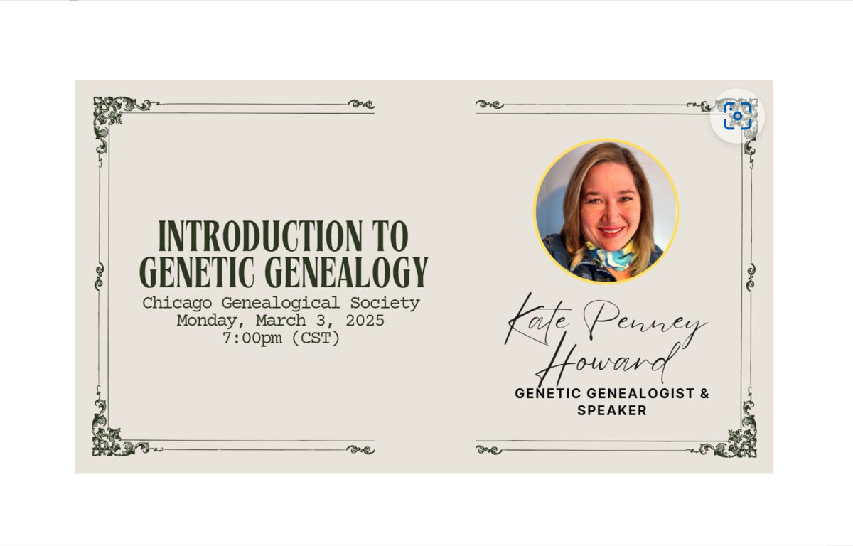 Join us on March 3, 2025 from 7:00-8:30pm central for our CGS Webinar via Zoom, “Introduction to Genetic Genealogy" with Kate Penney Howard (CGS Member $0/Guest $10). Registration required. Complete details at chicagogenealogy.org/event-5911960 #ChicagoGenSoc