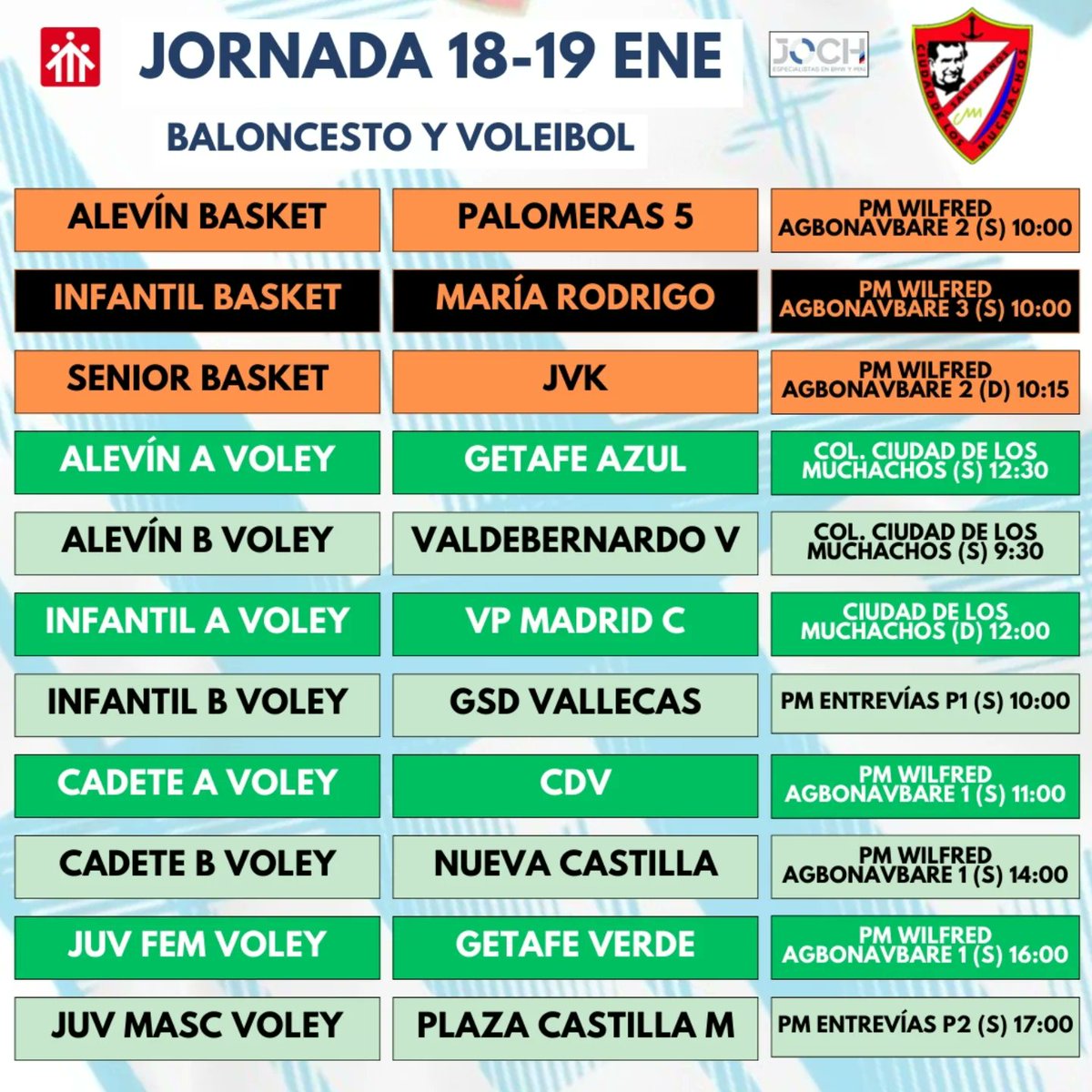 Los horarios del finde nos traen una jornada llena de fútbol sala, baloncesto y voleibol desde la mañana del sábado hasta la tarde del domingo.

21 partidos donde la City se hará presente para darlo todo en la cancha.

¡Suerte a todos!

#123Ciudad🤍💙