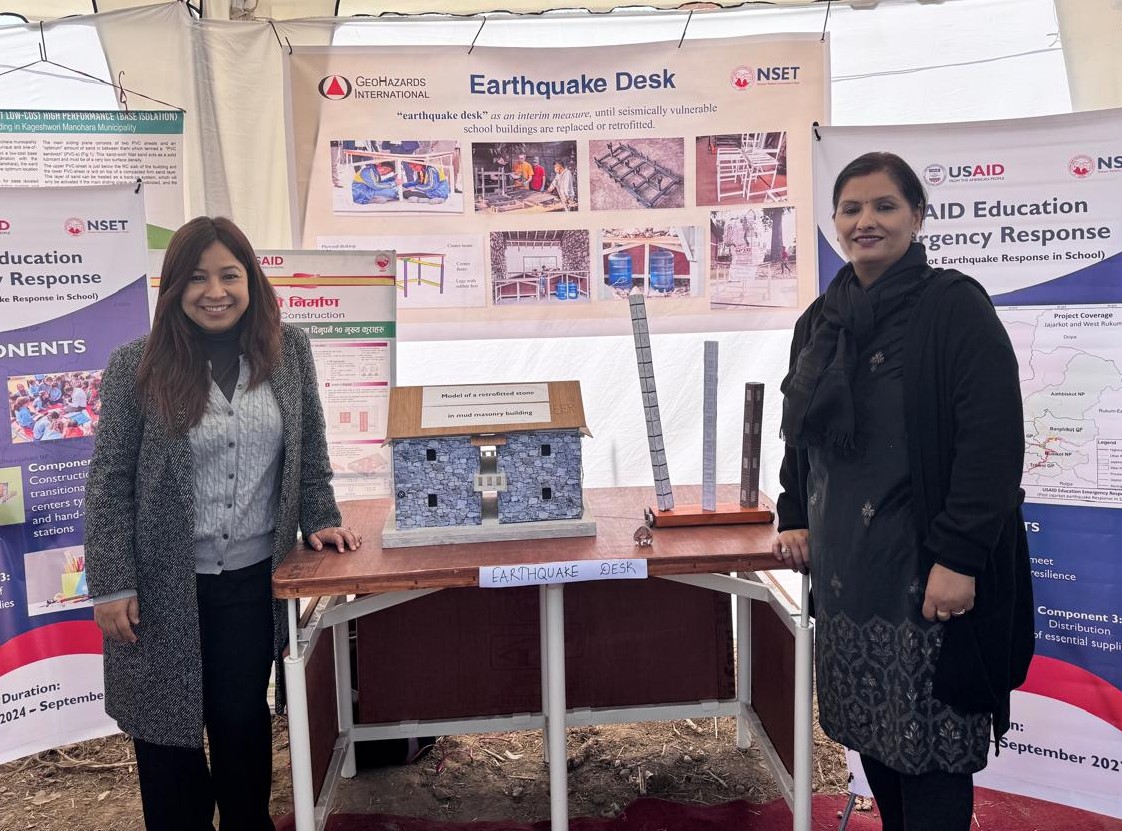 In #Kathmandu, GHI’s <a href="/sijapatisweata/">Sweata</a> explained features of the Nepal-made #EarthquakeDesk to Rt.Hon. #NepalPrimeMinister KP Sharma Oli, chief guest on Nepal’s #EarthquakeSafetyDay. We demonstrated #DropCoverHoldOn beneath one of the desks. Thanks to our partners &amp; funder <a href="/Verisk/">Verisk</a>.