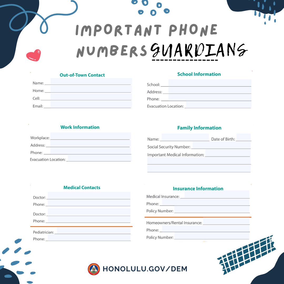 Oahu_DEM's tweet photo. 📝 Do you know your important numbers by heart? if your answer is no, you need a contact card!
Keep key info handy:
📱 Important phone numbers of each family member.
☎️ Out-of-area contacts.
Make a card for every family member today!
#CommunicationPlan #StayConnected https://t.co/3nyY0tIM37