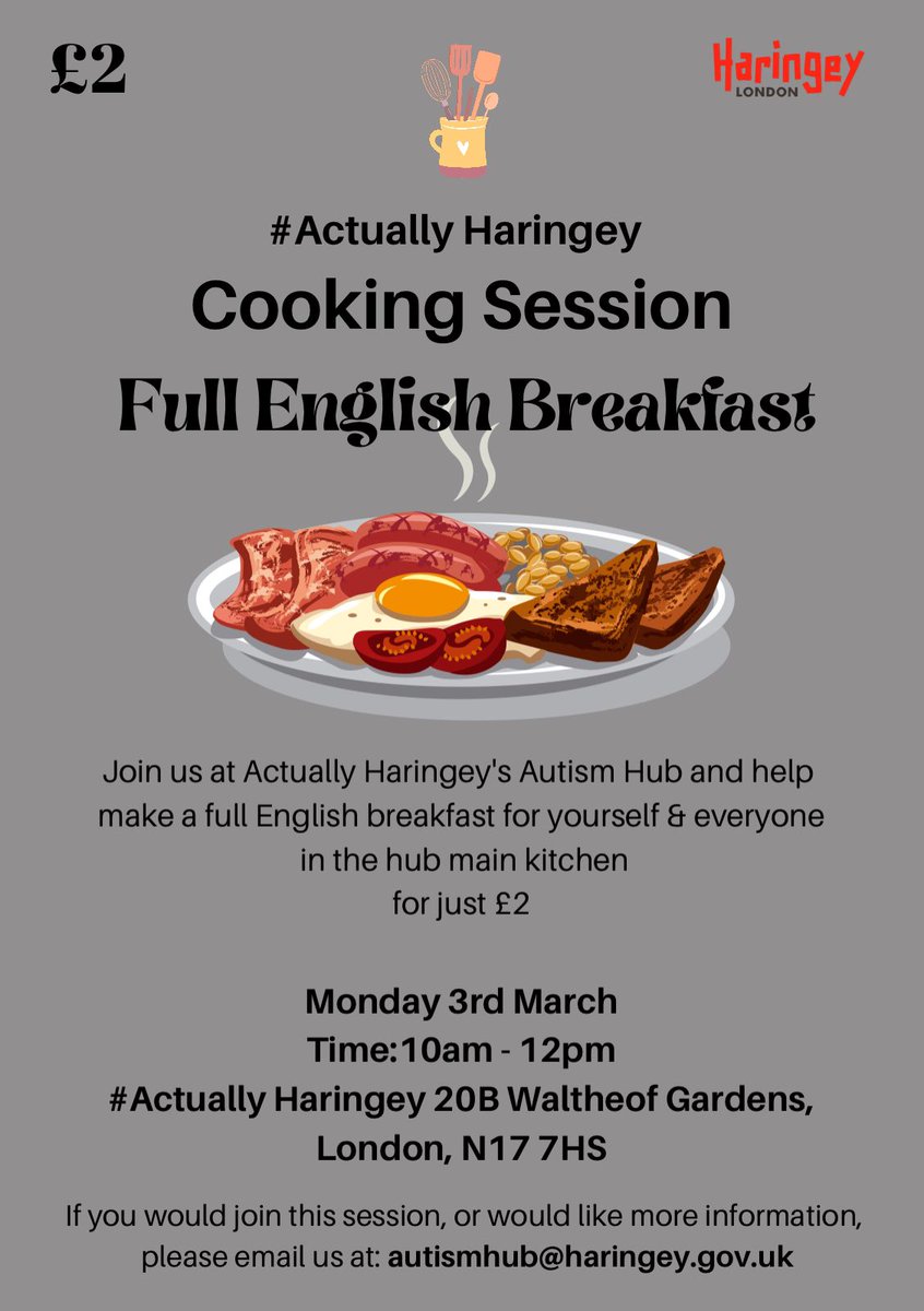 #ActuallyHaringey Autism Hub Service is excited to announce that we will be hosting cooking and baking sessions once a month on Mondays for just £2 per session for autistic, neurodivergent adults and young adults age 16+