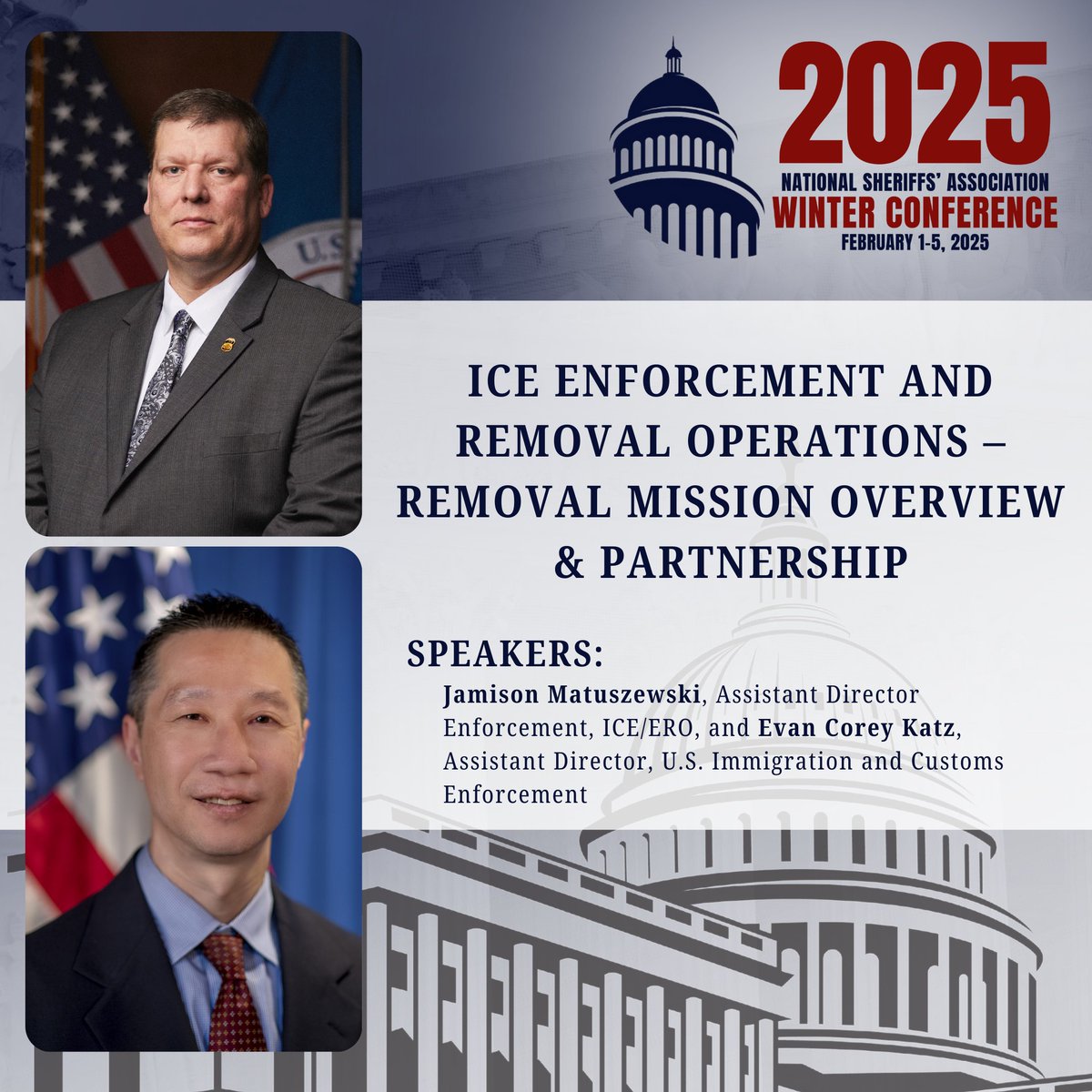 NationalSheriff's tweet image. Day 4 of the #Sheriffs2025 Speaker Spotlight!

Join us at the 2025 NSA Winter Conference to hear from an outstanding lineup of seminar speakers! These seminar speakers bring bold ideas, fresh perspectives, and actionable strategies designed to address today’s toughest challenges…