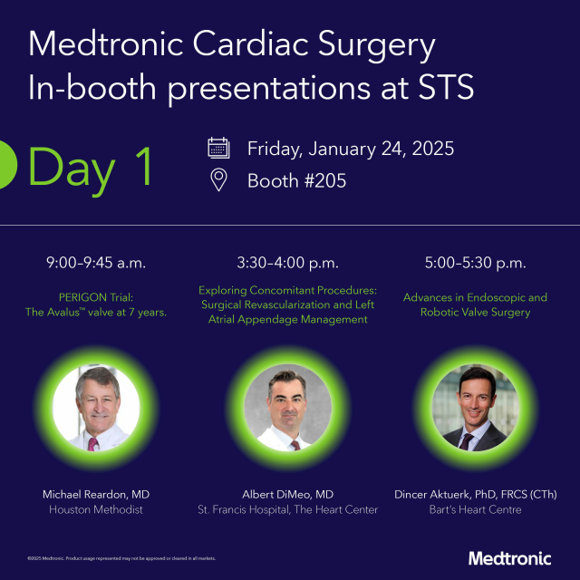 Day 1 of STS will be packed with Medtronic Cardiac Surgery in-booth presentations. Join us for discussions on our latest data release and innovations with presentations from Dr. Michael Reardon, Dr. Albert DiMeo and Dr. Dincer Aktuerk. secure.medtronicinteract.com/sts2025 #MedtronicEmployee