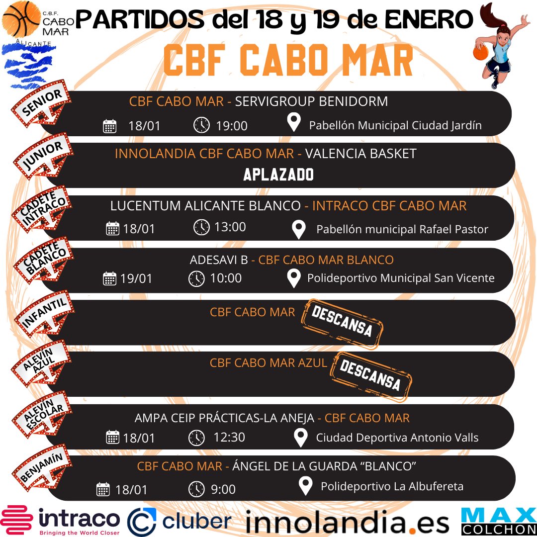 Aquí están los partidos de este fin de semana, 18 y 19 de enero. Mucha suerte a todas y a disfrutar! 💪🏼