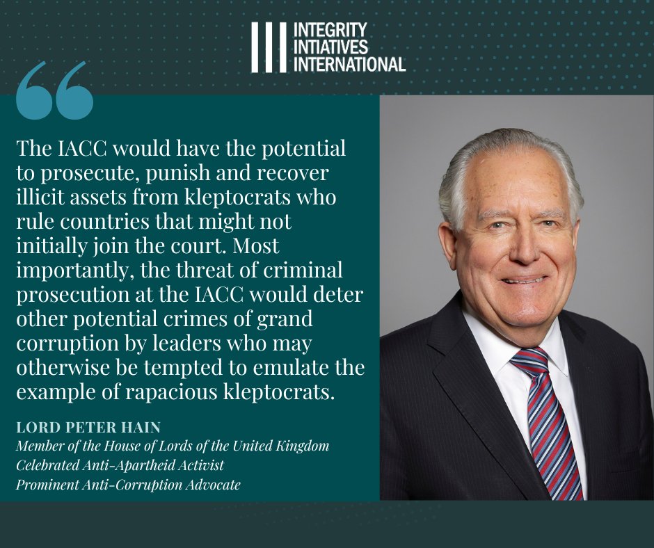 Integrity_IACC's tweet photo. Anti-apartheid and anti-corruption advocate and Member of the ๐ฌ๐ง House of Lords @PeterHain believes an #IACCourt can prevent corruption before it happens.
#JusticeAgainstCorruption #FightCorruption #IntegrityNow https://t.co/wPZKpU0zo0