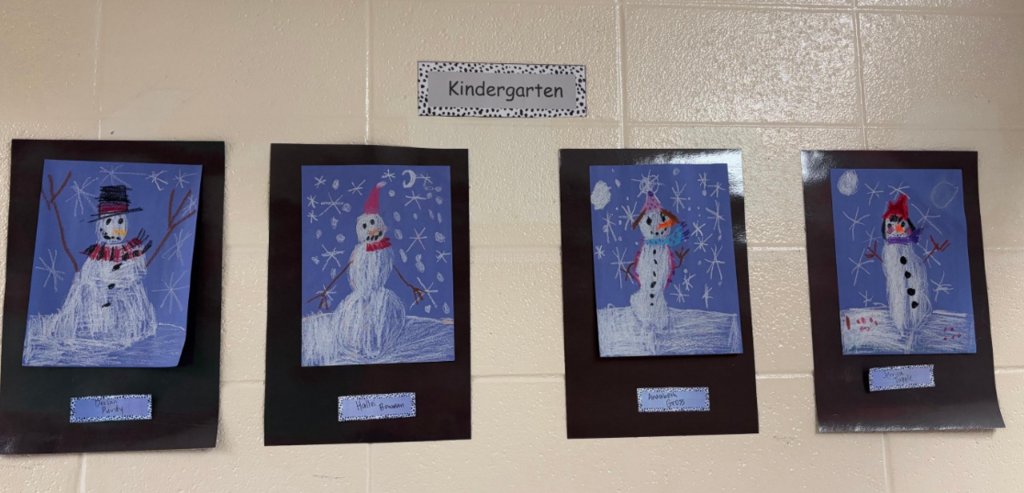 What do snowmen do at night? Awesome art work by Kindergartners in Spots Art Gallery!  Thank you Mrs. Stevens!