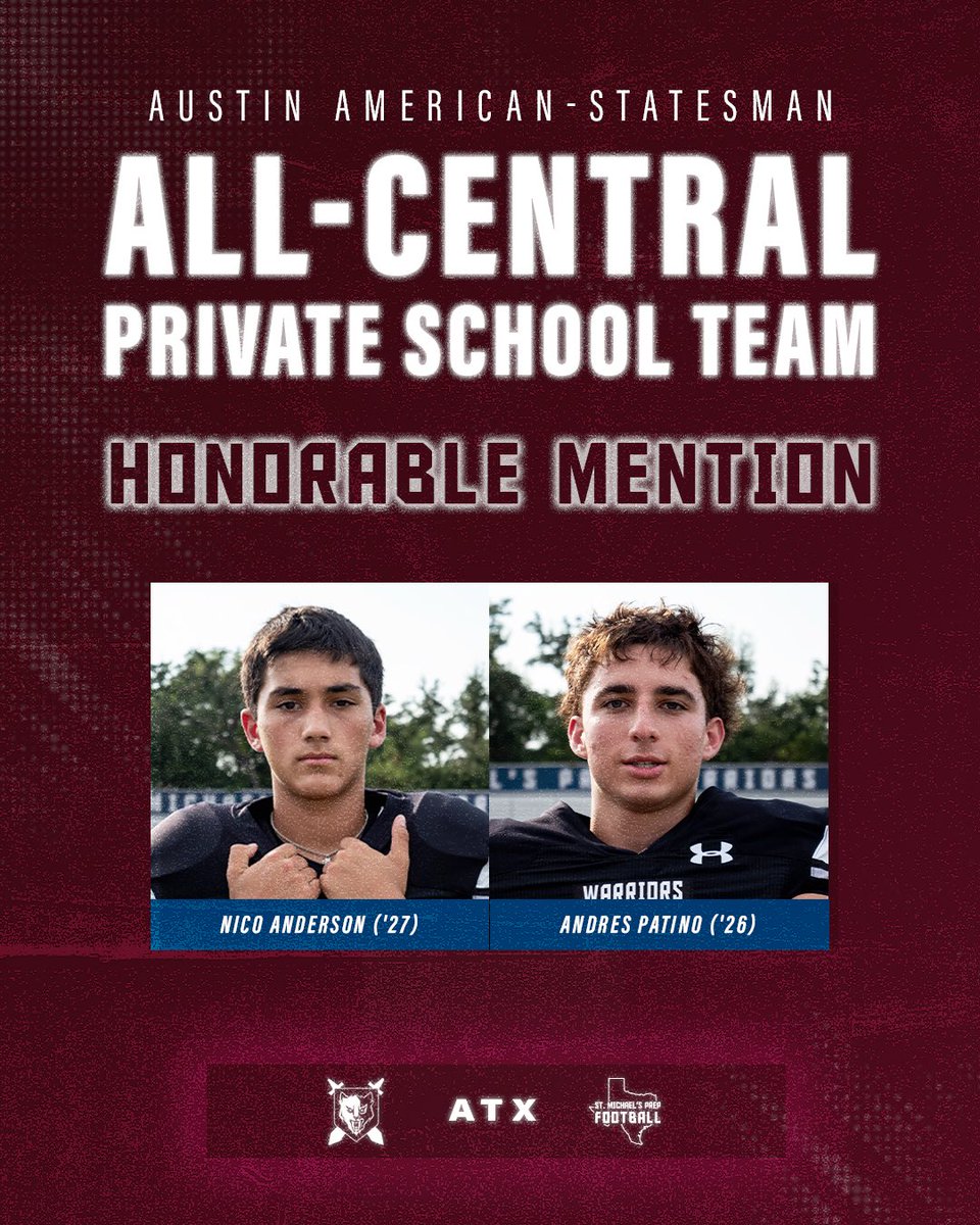 St. Michael’s Prep Athletics (@smprep_warriors) on Twitter photo The Statesman has released their Texas High School Football All-Central Private School Team Honorable Mentions!🏈 Congrats, Warriors!
<a href="/statesman/">Austin Statesman</a>
#smprepwarriors The Statesman has released their Texas High School Football All-Central Private School Team Honorable Mentions!🏈 Congrats, Warriors!
<a href="/statesman/">Austin Statesman</a>
#smprepwarriors