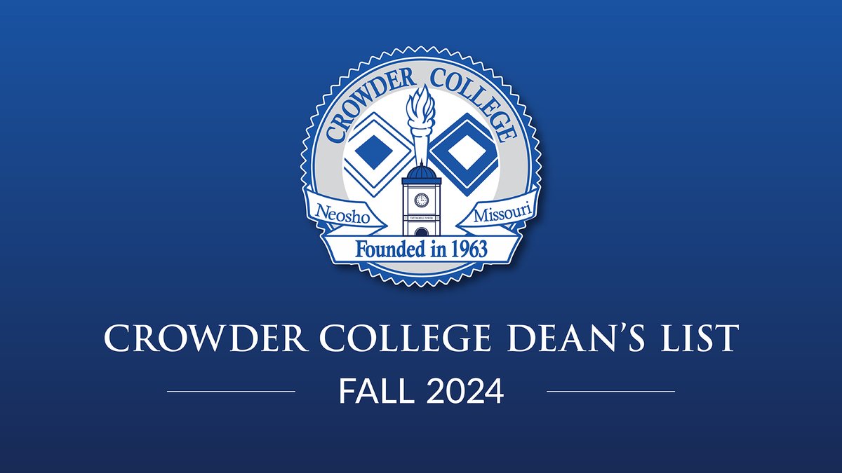 Crowder College administration is pleased to announce 615 students earned Dean’s list honors for the Fall 2024 semester. Congratulations Roughriders!
Fall 2024 Dean's List - Crowder College