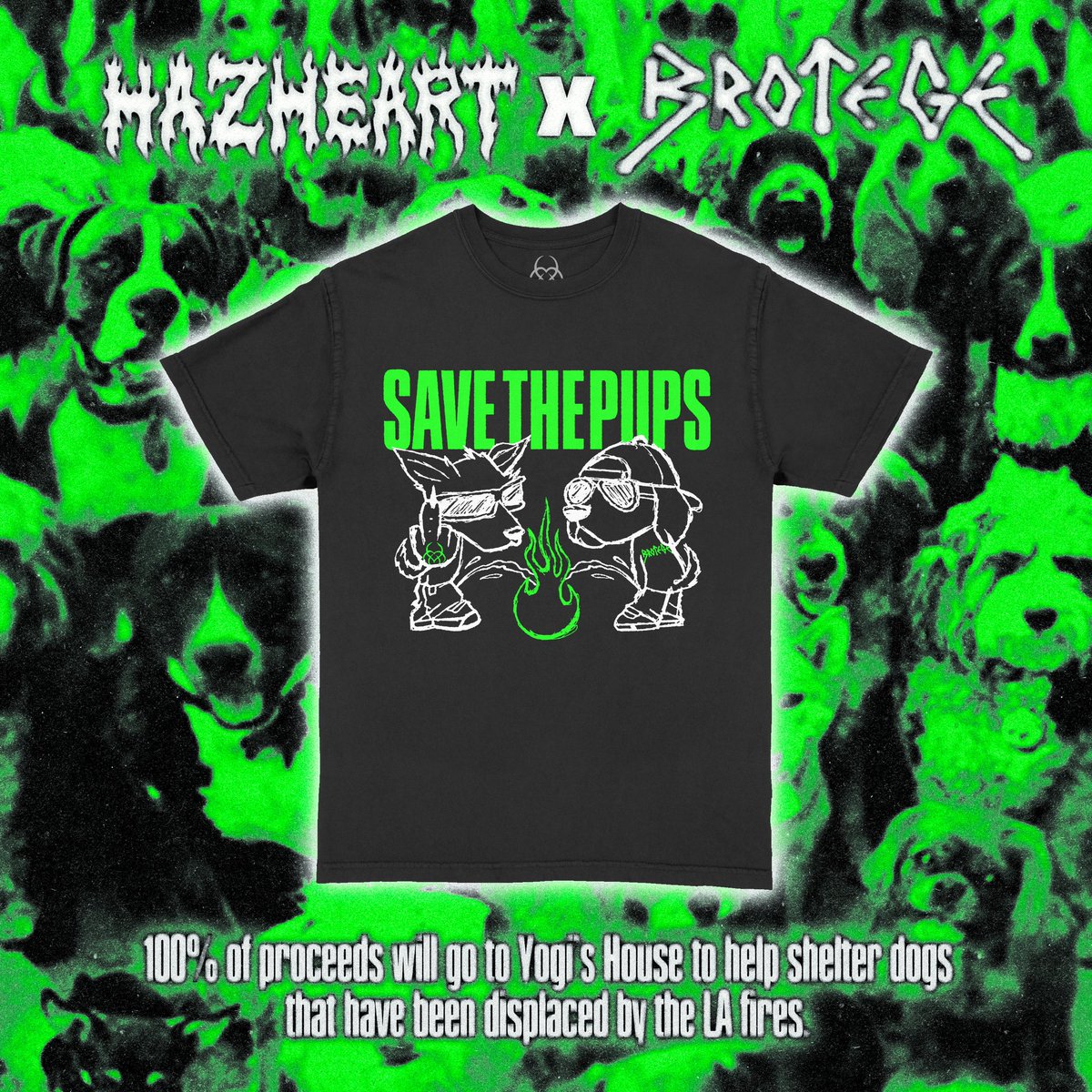 HAZHEART (@hazheart666) on Twitter photo Save The Pups! 100% of proceeds will go to Yogi’s House to help shelter dogs that have been displaced by the LA fires. Available now 💚 Save The Pups! 100% of proceeds will go to Yogi’s House to help shelter dogs that have been displaced by the LA fires. Available now 💚