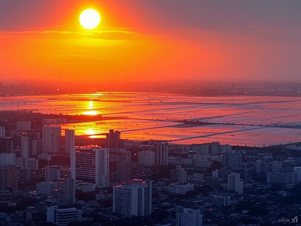 Wonder why it is getting hotter where you live. Could it have something to do with the reflected heat from the shiny new solar farm they built next to your city?
 Image by <a href="/grok/">Grok</a>