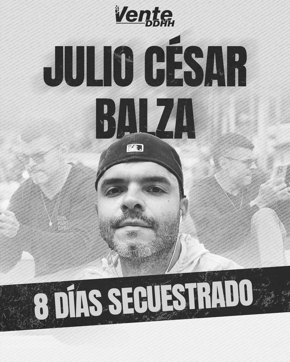 ‼️ 8 días sin Julio. 

Desde el pasado 9 de enero se desconoce el paradero de Julio César Balza Maldonado, periodista y miembro del equipo de Comunicaciones del Comando Con Venezuela. 

Julio no ha cometido ningún delito.
Julio solo estaba ejerciendo su labor periodística. 
Julio