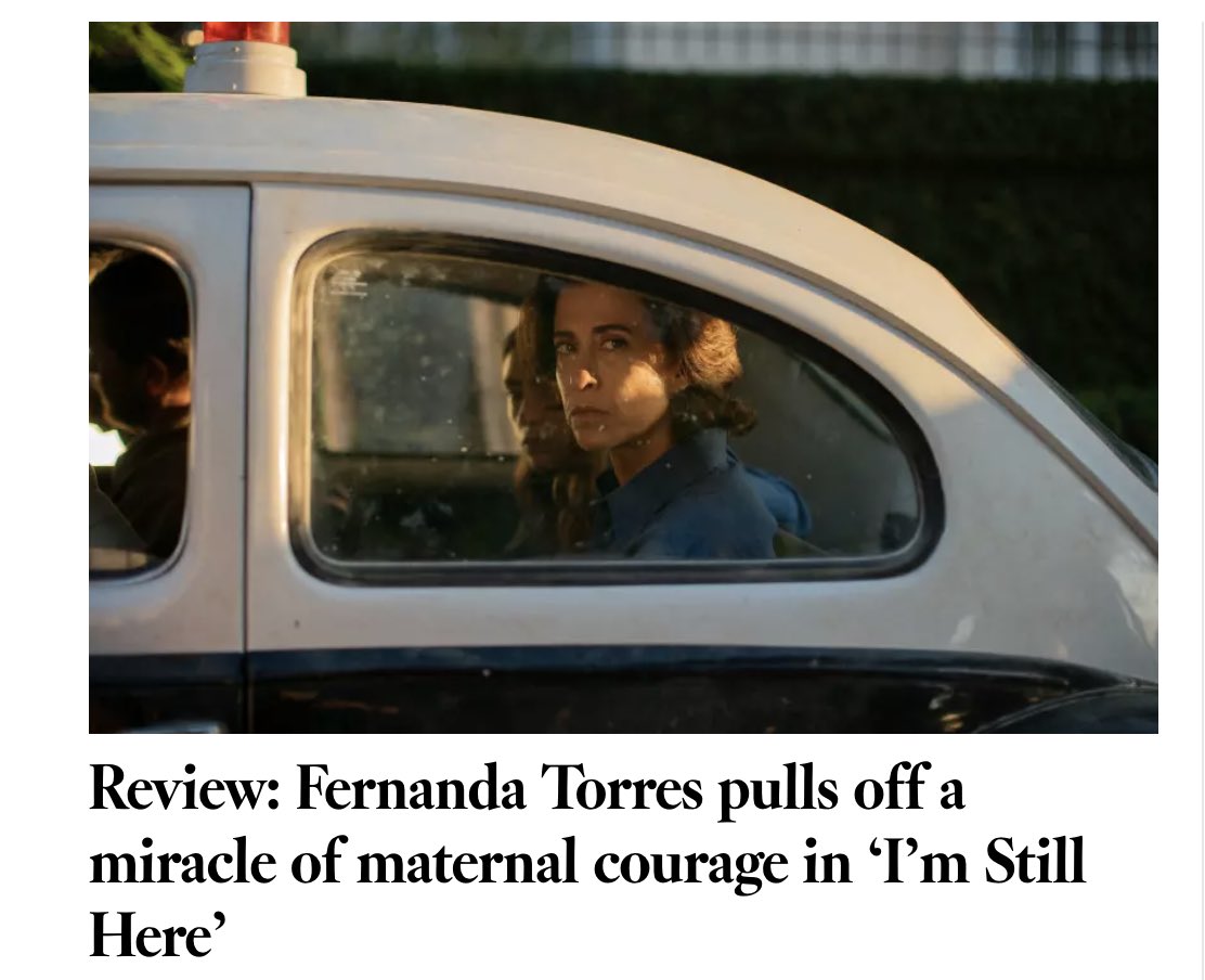 For LA Times I reviewed I’M STILL HERE (Ainda Estou Aqui), Walter Salles’ marvelous Brazilian Oscar contender with Fernanda Torres’ towering performance at its center. A pleasure to write about this film and Torres’ work. Link to my review in first comment.