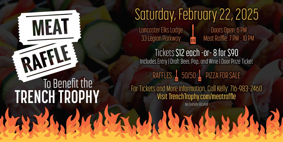 Please join us Saturday, February 22nd at the Lancaster Elks for our second annual meat raffle!

Help us raise funds to support our award program and win some great prizes!

We hope to see you there!

TrenchTrophy.com/meatraffle for info and tickets.