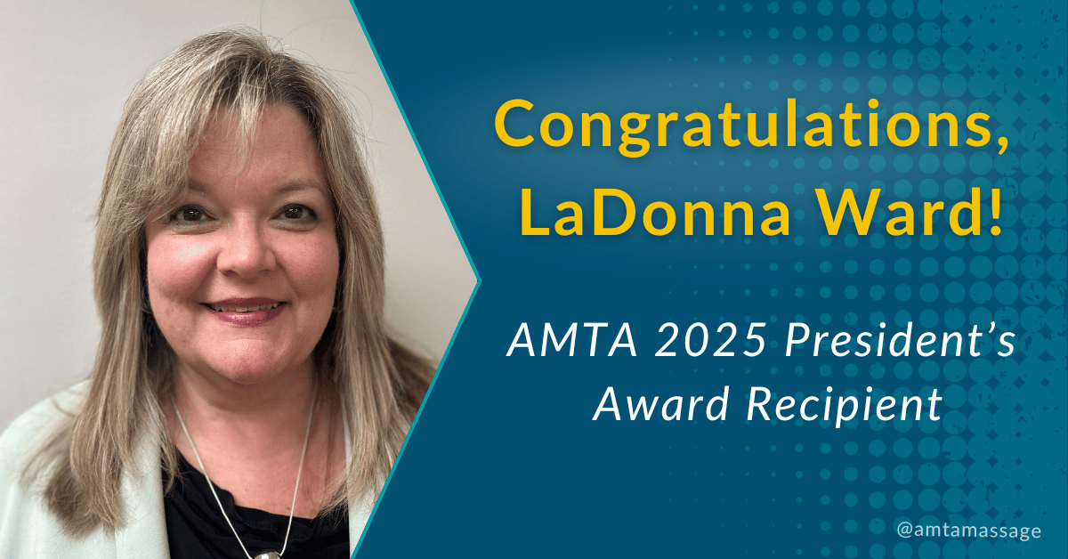 🎉 AMTA is thrilled to honor LaDonna Ward as a 2025 recipient of the President’s Award. 🎉 This prestigious recognition celebrates individuals for their outstanding and altruistic contributions to the massage therapy profession. Learn more: bit.ly/4jgNE3j
