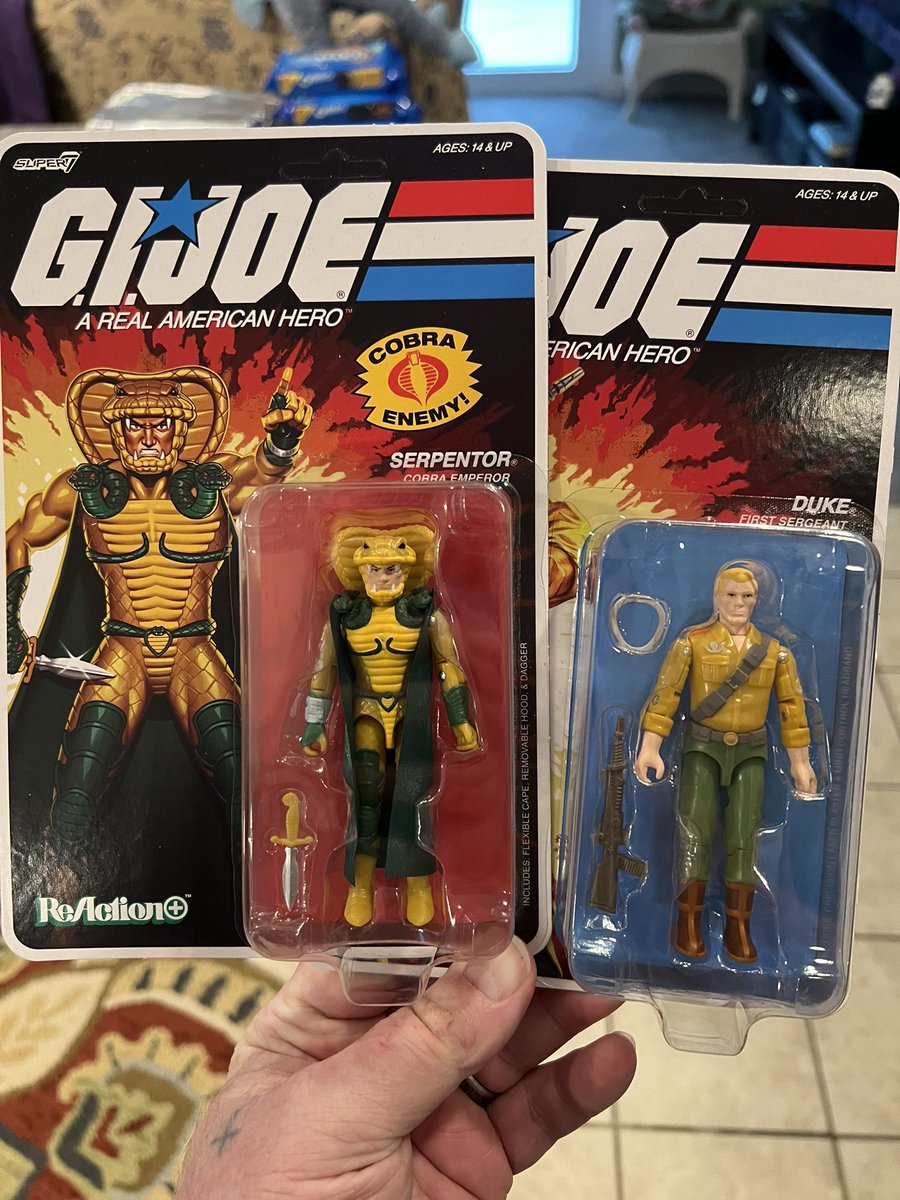 Toyhuntersholl2's tweet photo. Gl Joe Reaction Plus Serpentor & Duke have arrived from @super7store These are great! I cannot wait to add the other two to the collection. Looking forward to the next wave & hope we get mini Fatal Fluffy
#gijoe #gijoereaction #gijoereactionplus #super7
#superreaction #80stoys https://t.co/bbvqZYuPtW