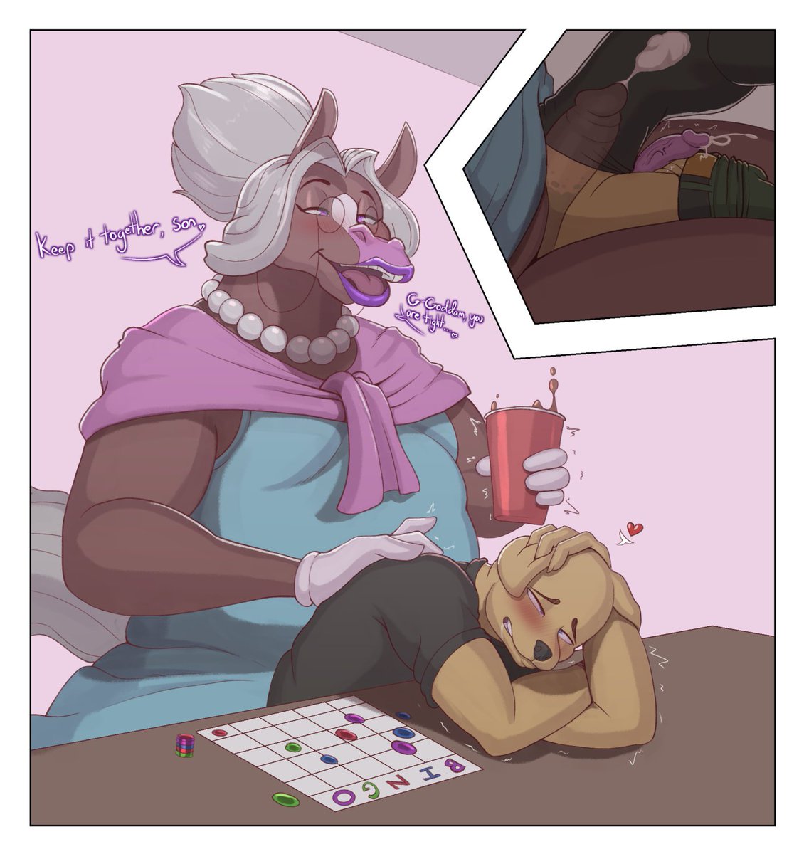 UndercoverMuk's tweet photo. YCH for Bandar_torvish9455 over at FA.

The bingo hall wasn't particularly full anyway, but there's a nice little spot in the back, covered by a big pillar. It's there where shenanigans can happen.

Did I ever tell you guys I love stealth sex scenarios? Cuz I do. https://t.co/QfHHourH9W