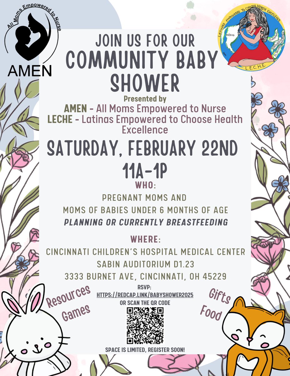 AMEN and L.E.C.H.E. Baby Shower 2-22-25!  Register soon!!  Expecting moms and moms with babies < 6 months!