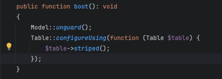 codingditto's tweet photo. Filament Tip   

I find myself having some tables stripped and some that I forget to strip on my panels. If you want to be consistently and lazy, set your filament table in you AppServiceProvider to always be stripped.

#laravel #php #Filament https://t.co/GzQ4vaCaiW