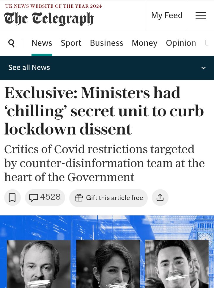 "Ministers had ‘chilling’ secret unit to curb lockdown dissent. Critics of Covid restrictions targeted by counter-disinformation team at the heart of the Government" Telegraph

telegraph.co.uk/news/2023/06/0…