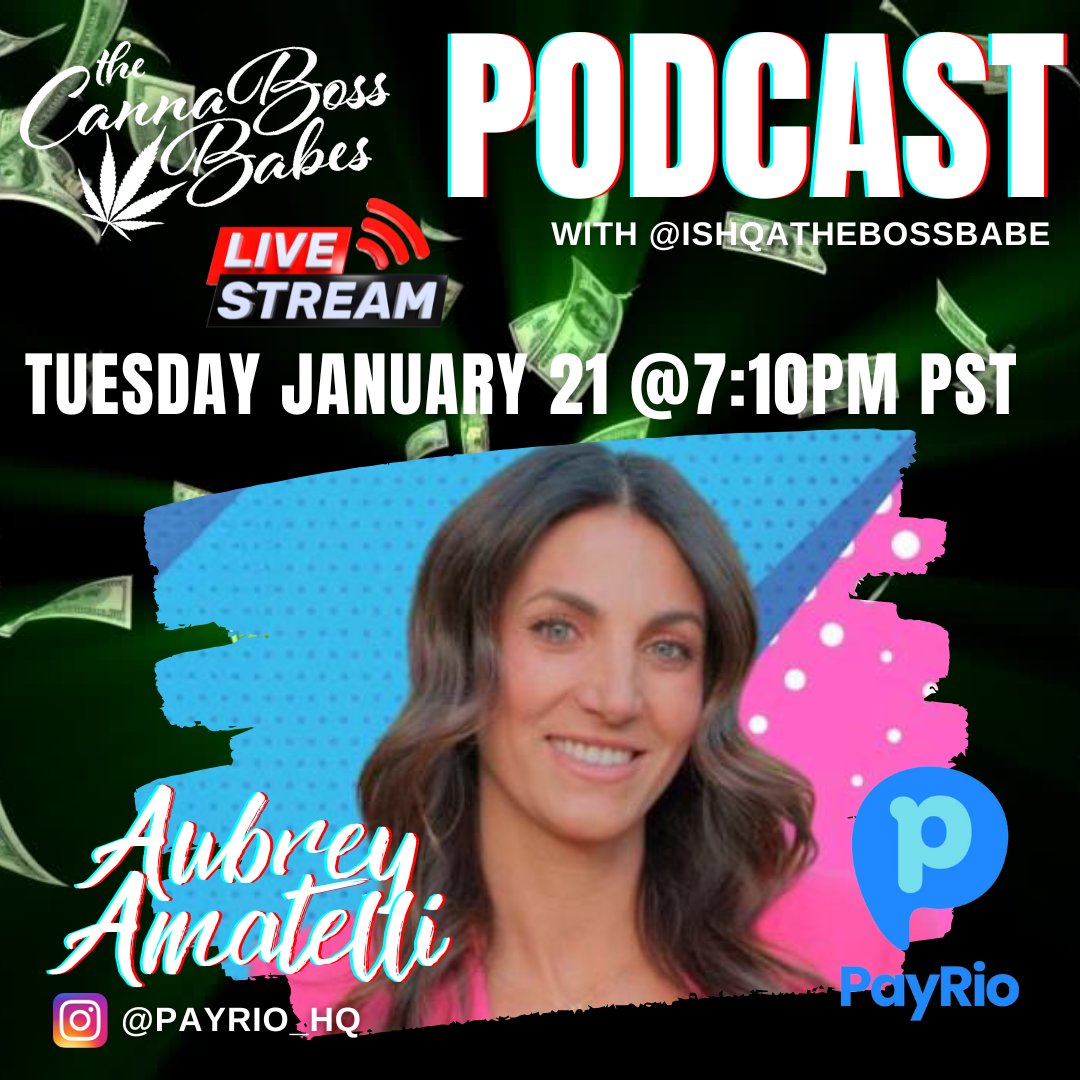 payrio_hq's tweet image. 🔥 Canna Boss Babes alert! 🌿 Our CEO Aubrey Amatelli goes LIVE with Ishqa Hillman on 1/21 @ 7:10pm PST. Catch it on IG @ishqathebossbabe!

#CannaBossBabes #WomenInCannabis #CannabisIndustry #PodcastAlert
