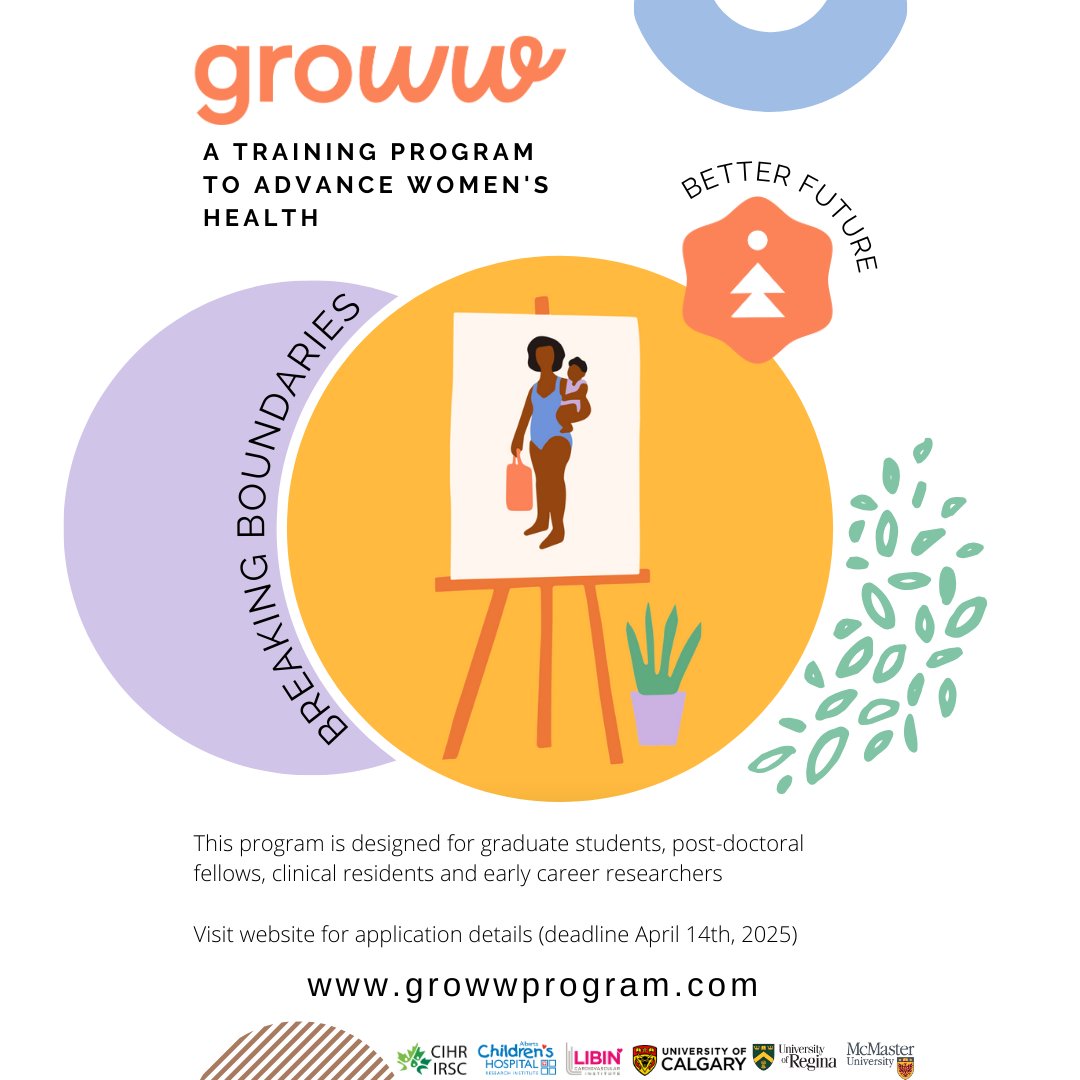 📢📢📢The GROWW 2025 Application is now live!
growwprogram.com

#WomensHealth #WomensHealthMatters #FundingAvailable #postdoc #gradstudent #phdlife #researchers