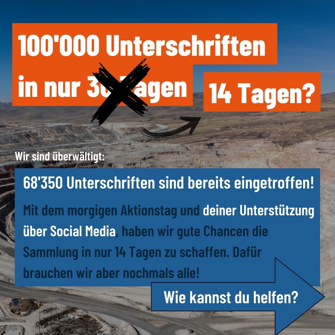 Schaffen wir das Unglaubliche? 
100'000 Unterschriften in Rekordzeit? Wir haben schon 2/3 unseres Sammelziels erreicht, Morgen wird weitergesammelt!

Ihr findet mich:
📍10-12 Uhr: Bern Holligerplatz
📍13-15 Uhr: Bern Bahnhof