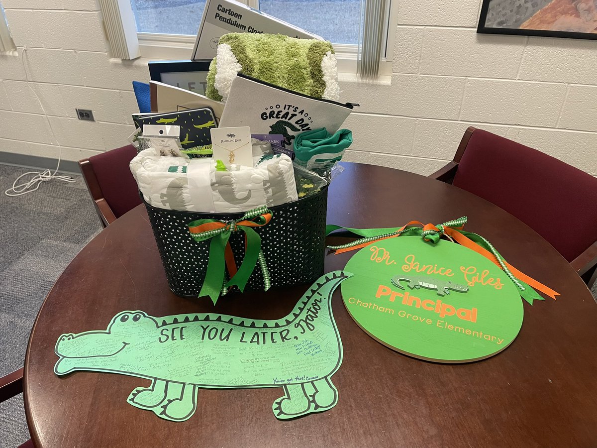 DrH_NCE's tweet photo. Today we said “see you later, gator” to @jgilesCCS as she wraps up her time @north_chatham and begins her time @ChathamGroveES. We are grateful for her leadership while serving NCE and wish her all the best in her new adventure! 🐊 #onechatham #CCSshines https://t.co/sVN14JrBKy