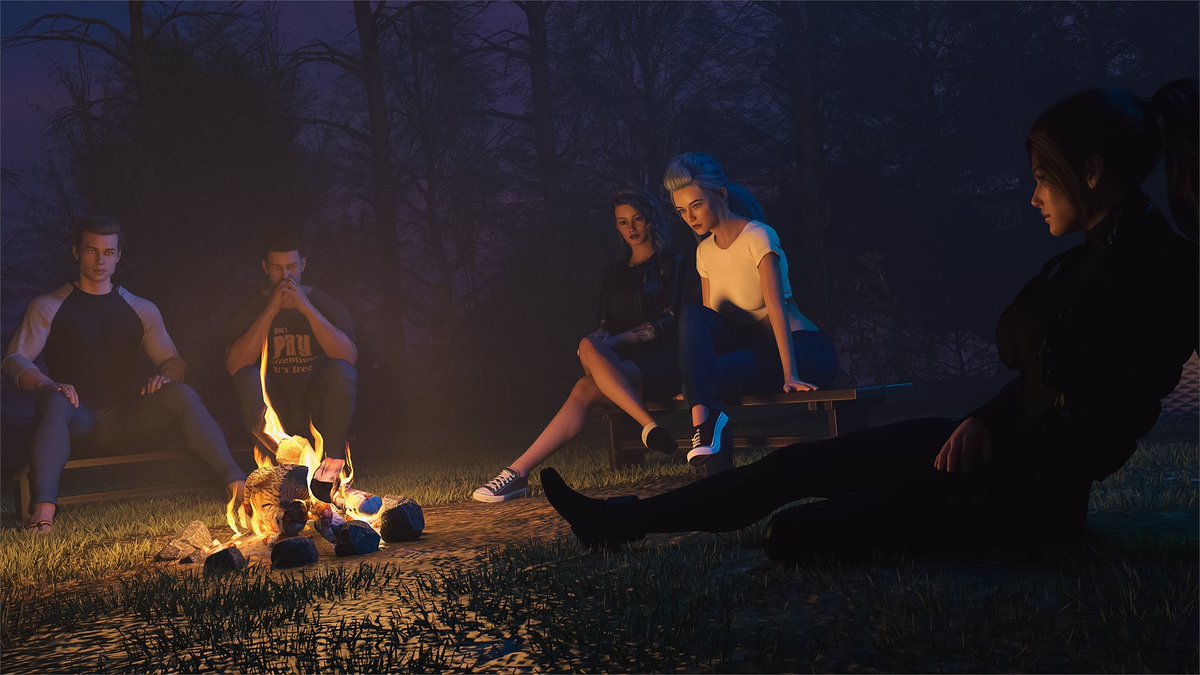 All around the fire.