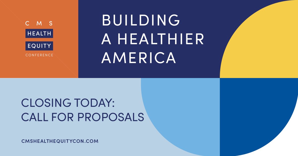 CMSGov's tweet photo. 🚨 Don’t miss the chance to showcase your work at #HealthEquityCon25: Building a Healthier America!
We’re collecting proposal submissions that highlight efforts to advance health care until 5 p.m. ET. Submit your proposal today for consideration: https://t.co/G7JzXZYZJ9 https://t.co/tNrg9PbSt3
