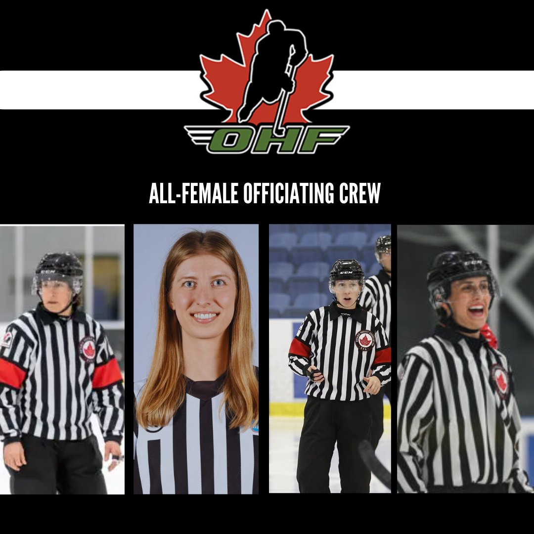 OHFHockey's tweet photo. On January 17, 2025, the @OHAhockey1 will make history with its first all-female officiating crew during the @OJHLOfficial game between the King Rebellion and the Oakville Blades.
The Officials include (l to r) Lacey Senuk, Laura Gutauskas, Hillary Brennan, and Marlowe Schott. https://t.co/A5YjCmWUY6