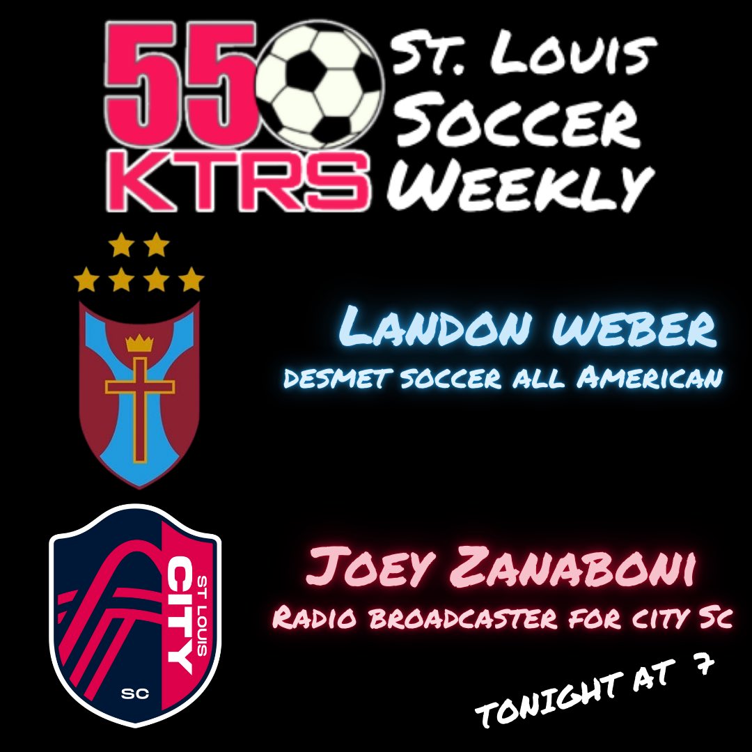 550 Soccer (@550soccer) on Twitter photo Tune in tonight at 7pm on the <a href="/BigSportsShow/">KTRS Sports</a> for St. Louis Soccer Weekly with radio broadcaster for <a href="/stlCITYsc/">St Louis CITY SC</a> <a href="/joey_zana/">Joey Zanaboni</a> and Desmet soccer All American <a href="/LandonWeber101/">Landon Weber</a>
<a href="/DeSmetJesuitHS/">De Smet Jesuit High School</a> <a href="/DeSmetSoccer/">DeSmet Jesuit Soccer</a>
#ktrs #radio #soccer #talkofstl Tune in tonight at 7pm on the <a href="/BigSportsShow/">KTRS Sports</a> for St. Louis Soccer Weekly with radio broadcaster for <a href="/stlCITYsc/">St Louis CITY SC</a> <a href="/joey_zana/">Joey Zanaboni</a> and Desmet soccer All American <a href="/LandonWeber101/">Landon Weber</a>
<a href="/DeSmetJesuitHS/">De Smet Jesuit High School</a> <a href="/DeSmetSoccer/">DeSmet Jesuit Soccer</a>
#ktrs #radio #soccer #talkofstl