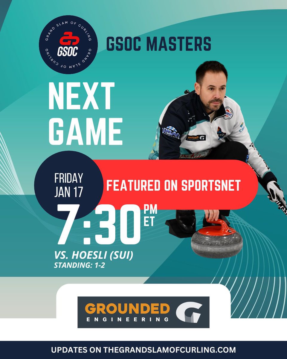 🚨Sportsnet Feature Game! 📺🥌 Watch all the action as we take on Team Hoesli at 7:30 PM/ET tonight in the GSOC Masters! If you’re in the Guelph area come on down to the Sleeman Centre and cheer us on! 💪 

#GSOC #LetsRock #TeamEpping