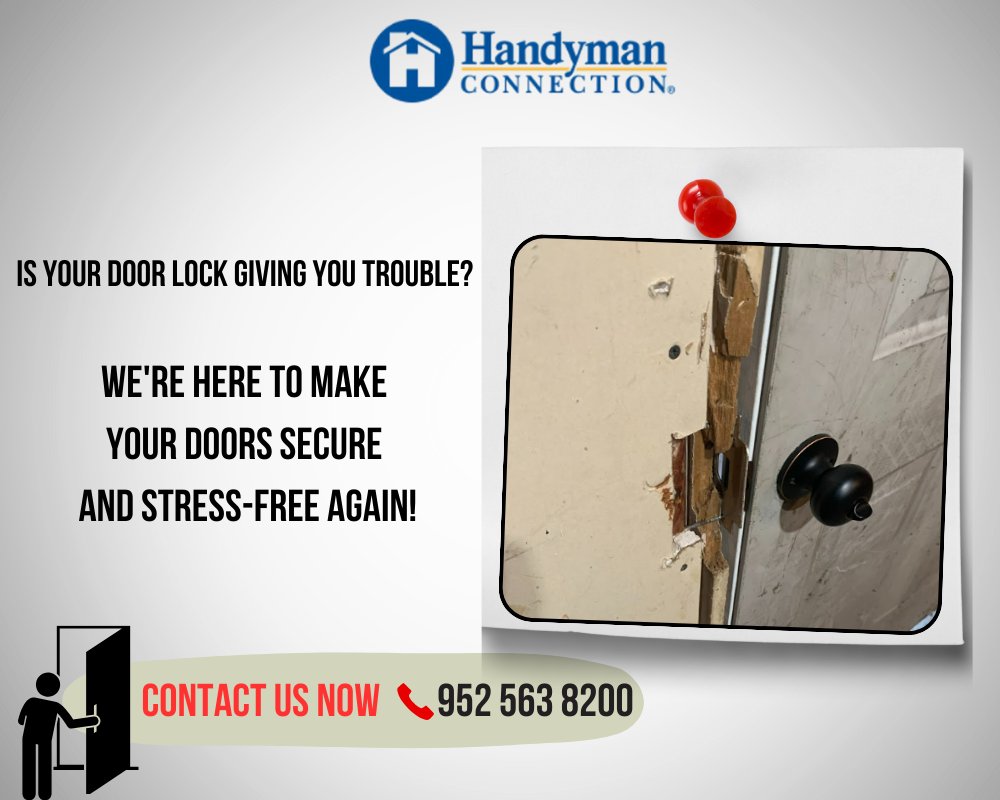 HandymanEden's tweet image. Is your door lock giving you trouble? 

🚪🔒 Let us take the hassle out of fixing it—professional help is just a call away!

#HandymanConnection
#DoorLockRepair
#HomeImprovement
#supportlocalbusiness
#AffordableRates
#callusnow