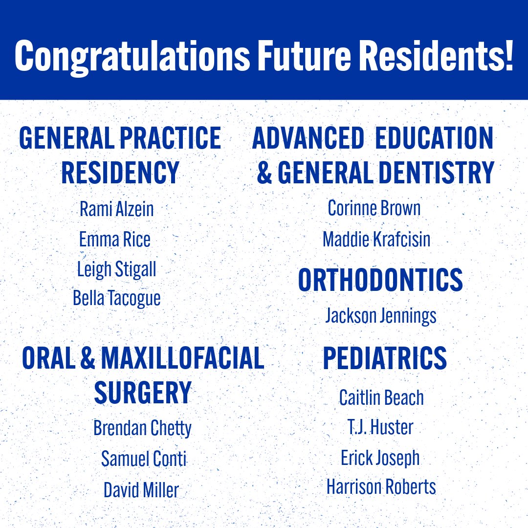 🎊Congratulations to these amazing (soon to be) DMD graduates who have been accepted into residency programs! We are so proud of each and everyone of you as you take the next step in your careers. Best of luck in your residencies and beyond!