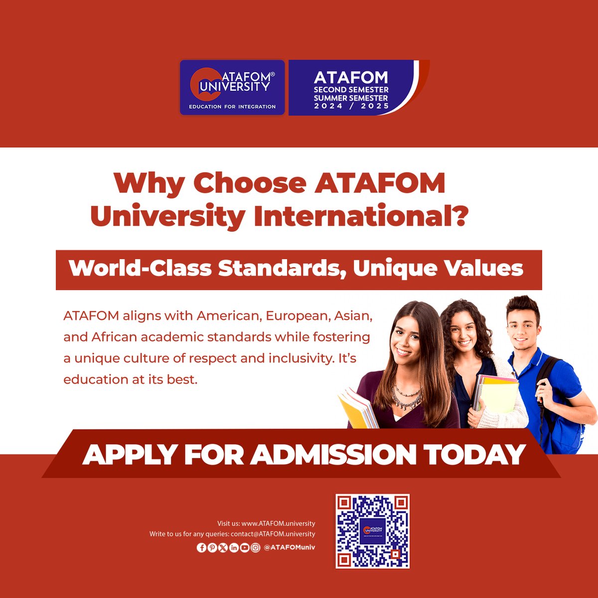 ATAFOMUni's tweet image. Experience the power of education for integration with ATAFOM University International. Unlock your potential, broaden your horizons, and embrace a diverse learning community.

#ATAFOMUniversity #EducationForIntegration #GlobalLearning #HigherEducation #InternationalEducation…