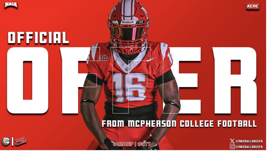 Extremely blessed to receive an offer from <a href="/MACBulldogsFB/">McPherson Football</a> <a href="/CoachJFisc/">Coach Fiscus</a>