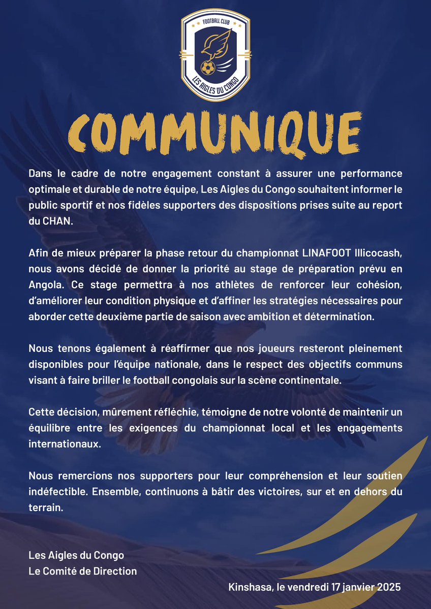 COMMUNICATION IMPORTANTE DU CLUB