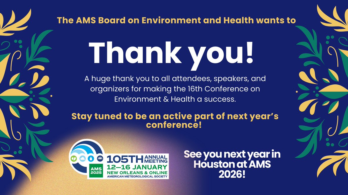 AMS Health (@ams_health) on Twitter photo 🙌<a href="/AMS_Health/">AMS Health</a> wants to thank YOU for attending the 16th conf on Environment and Health #AMS2025!🌟So inspiring research from US and beyond and discussions that spark from NOLA community experiences! Stay tuned for updates on next year’s conference—let’s keep the momentum going! 🙌<a href="/AMS_Health/">AMS Health</a> wants to thank YOU for attending the 16th conf on Environment and Health #AMS2025!🌟So inspiring research from US and beyond and discussions that spark from NOLA community experiences! Stay tuned for updates on next year’s conference—let’s keep the momentum going!