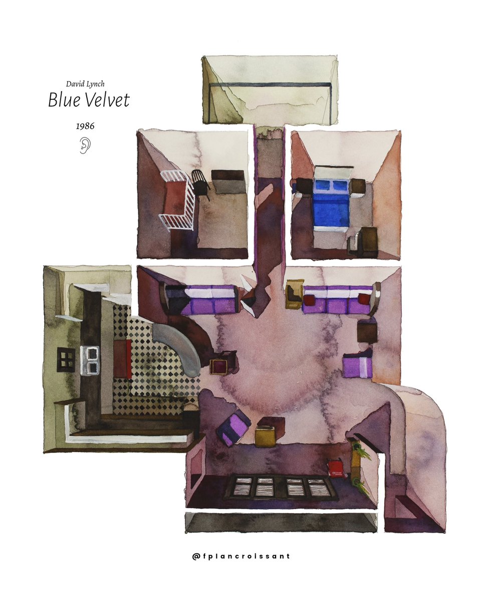 FPlanCroissant's tweet image. My interiors of David Lynch. I will also draw the house in Lost Highway which is his own home in LA and thus he’ll stay forever with me
