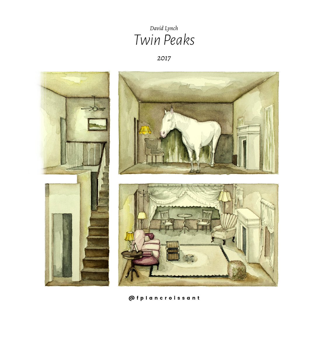 FPlanCroissant's tweet image. My interiors of David Lynch. I will also draw the house in Lost Highway which is his own home in LA and thus he’ll stay forever with me