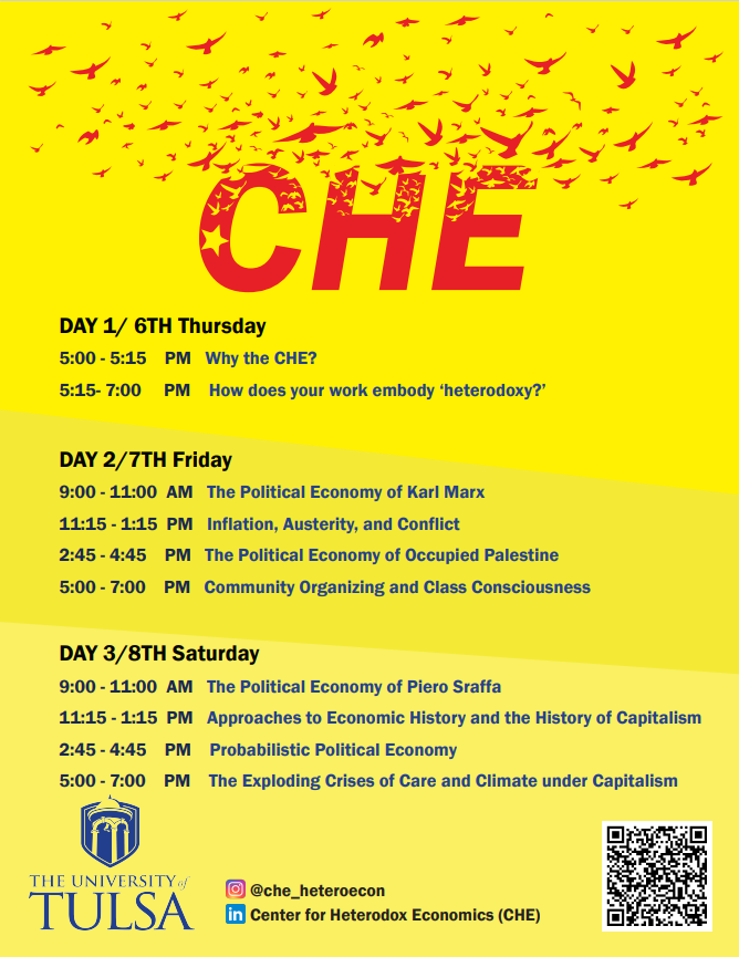 @claraemattei (@claraemattei) on Twitter photo Our CHE (Center For Heterodox Economics) <a href="/utulsa/">The University of Tulsa</a> is finally launching! Join us for an incredible line up of Economists, Scholars and Organizers this Feb 6 to 8.
sites.utulsa.edu/chetu/event/20… The event will also be livestreamed and our Youtube (youtube.com/@CHE-tulsa)
DM for questions Our CHE (Center For Heterodox Economics) <a href="/utulsa/">The University of Tulsa</a> is finally launching! Join us for an incredible line up of Economists, Scholars and Organizers this Feb 6 to 8.
sites.utulsa.edu/chetu/event/20… The event will also be livestreamed and our Youtube (youtube.com/@CHE-tulsa)
DM for questions